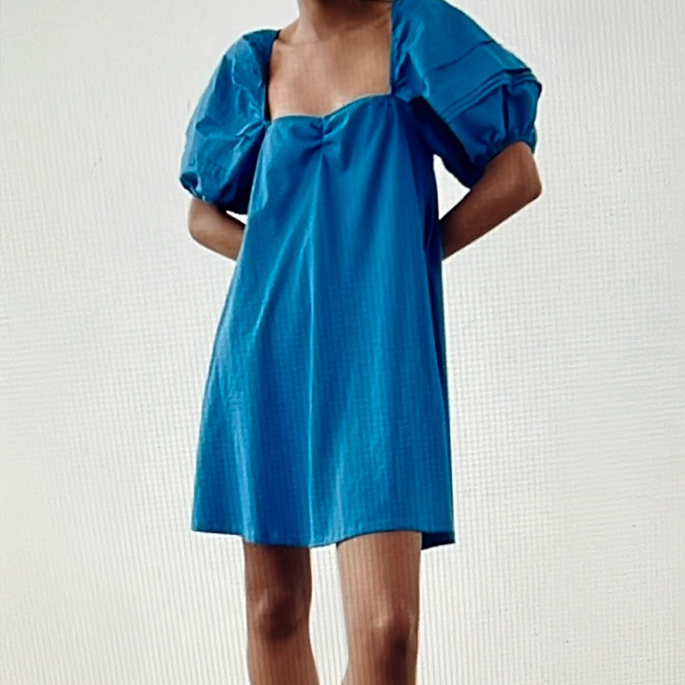 Zara Voluminous Sleeve Blue Mini Dress Sz: Small